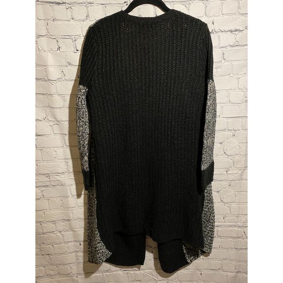 Heather B Open Front Cardigan Sweater Size L Two Tone Black Grey Knit - Picture 2 of 8